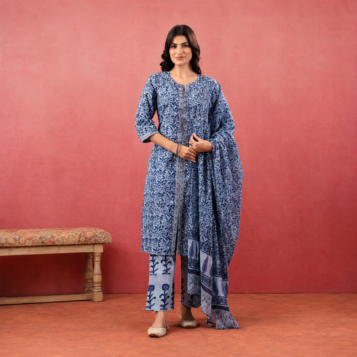 Blue Floral Printed Salwar Kameez/Punjabi Suit – LSK159