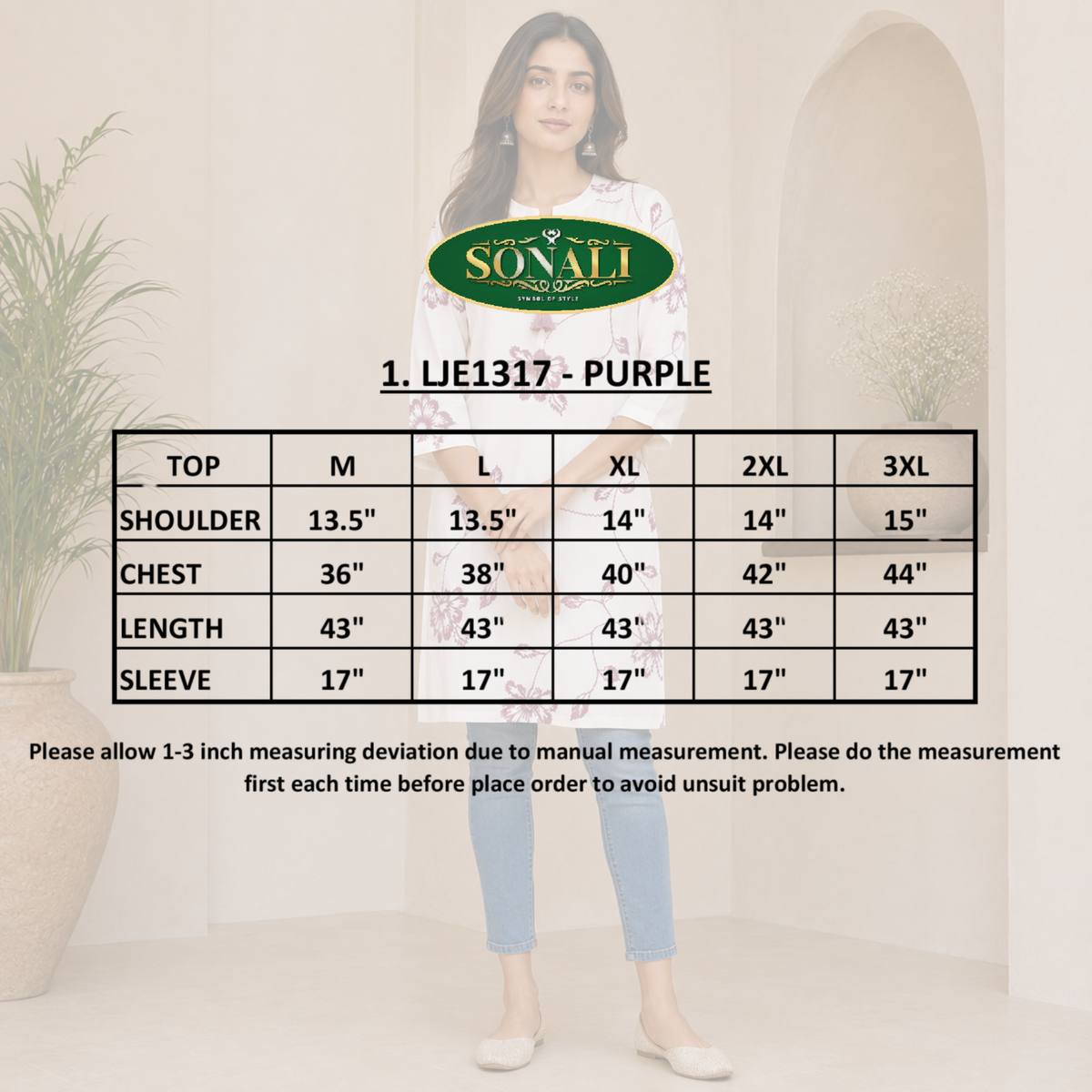 Floral Embroidered Long Kurti – LJE137 PURPLE