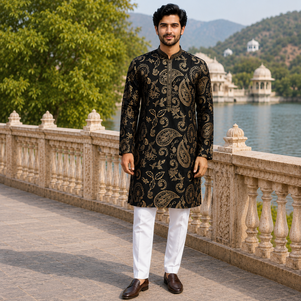 Black Paisley Printed Kurta Set – DMJ1314