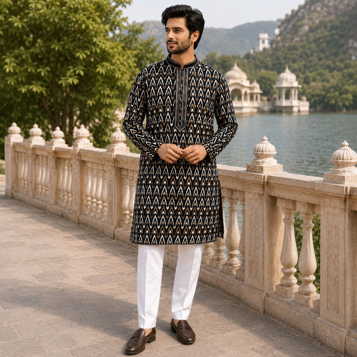 Black Ikat Printed Kurta Set – DMJ142