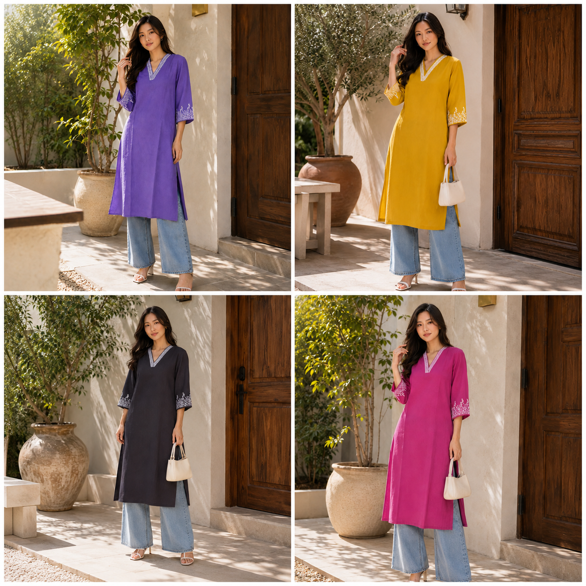 Serene Courtyard Long Kurti/Top - LJE138 Black