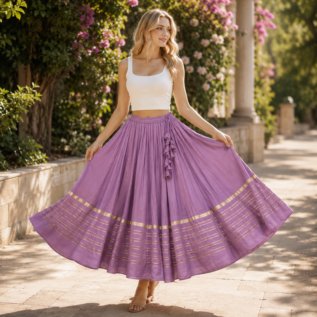 HIGH ELASTIC WAISTED CRUMPLE LNG SKIRT - SKT024