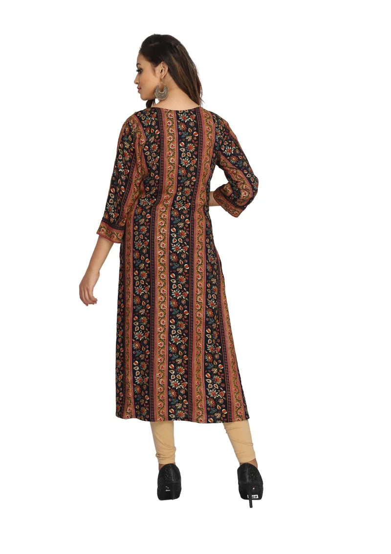 Women Black Lurex Capsule Foil Straight Kurti Q1442