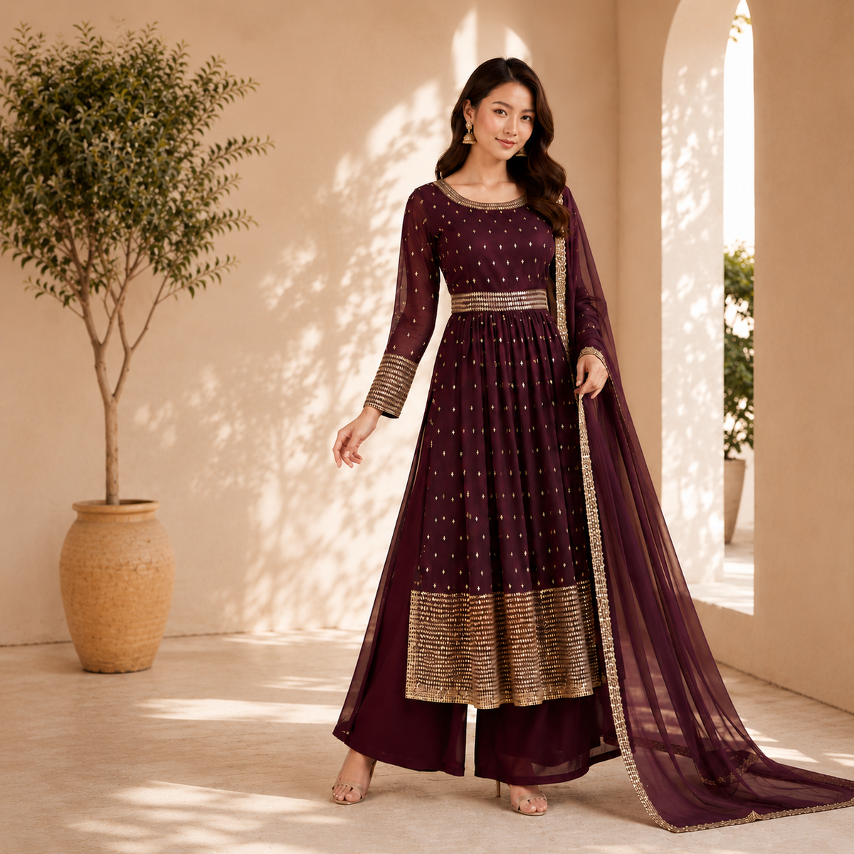 Luxe Side-Cut Flare Set – Wine | TRTBD01