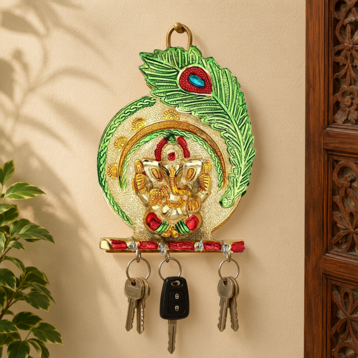 GANESHA KEY HOLDER WITH PEACOCK MOTIF - BB048