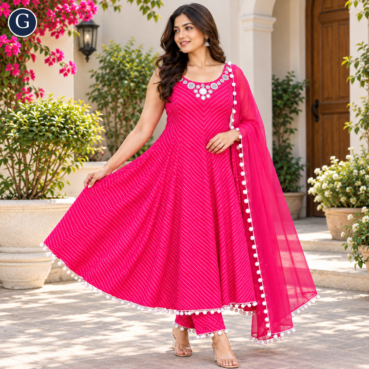 Women's Designer Bandhani Anarkali 3-Piece Suit Set with Dupatta – LSK239