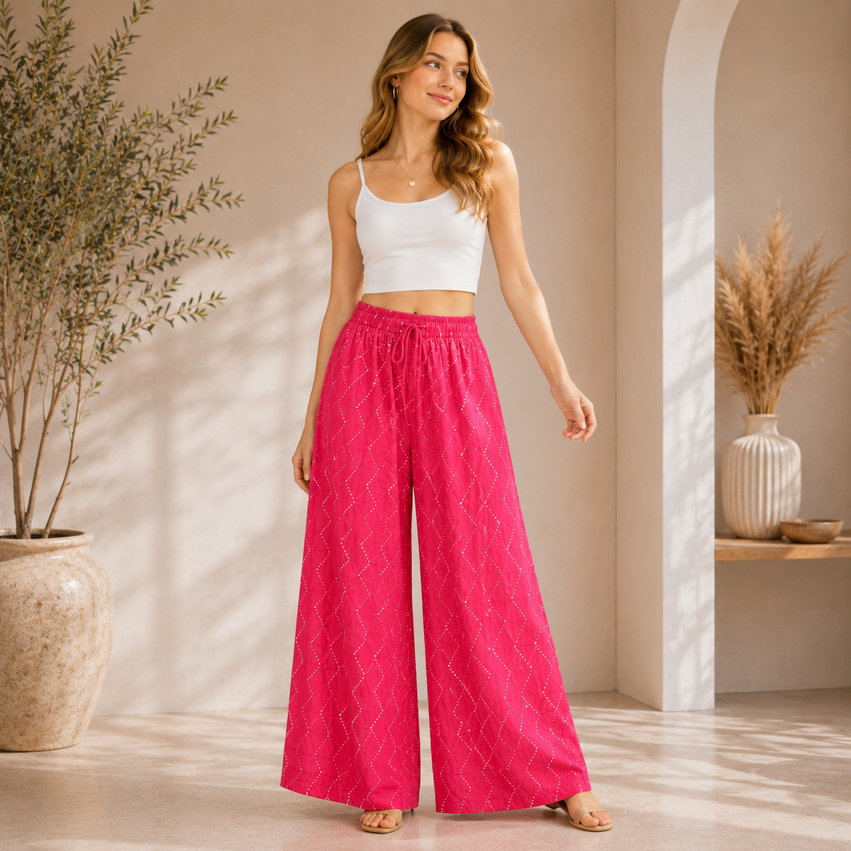 WOMEN'S PINK PALAZZO WITH SEQUIN - Q1778