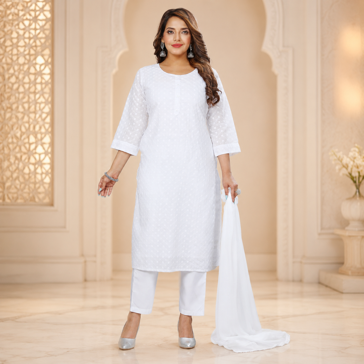 White Chikankari Suit Set – Q1905