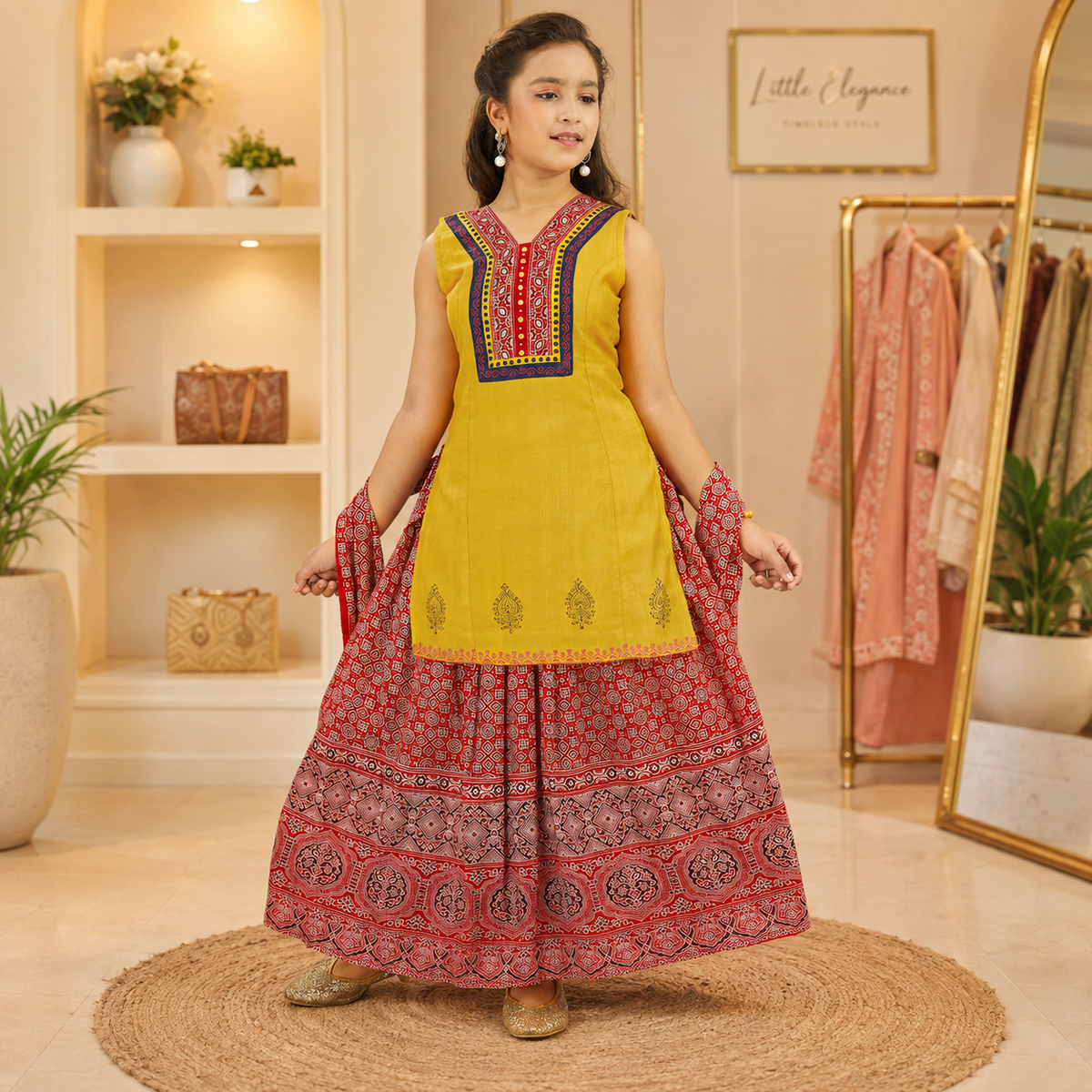 Girls’ Traditional Kurta, Skirt & Dupatta Set – Q1946