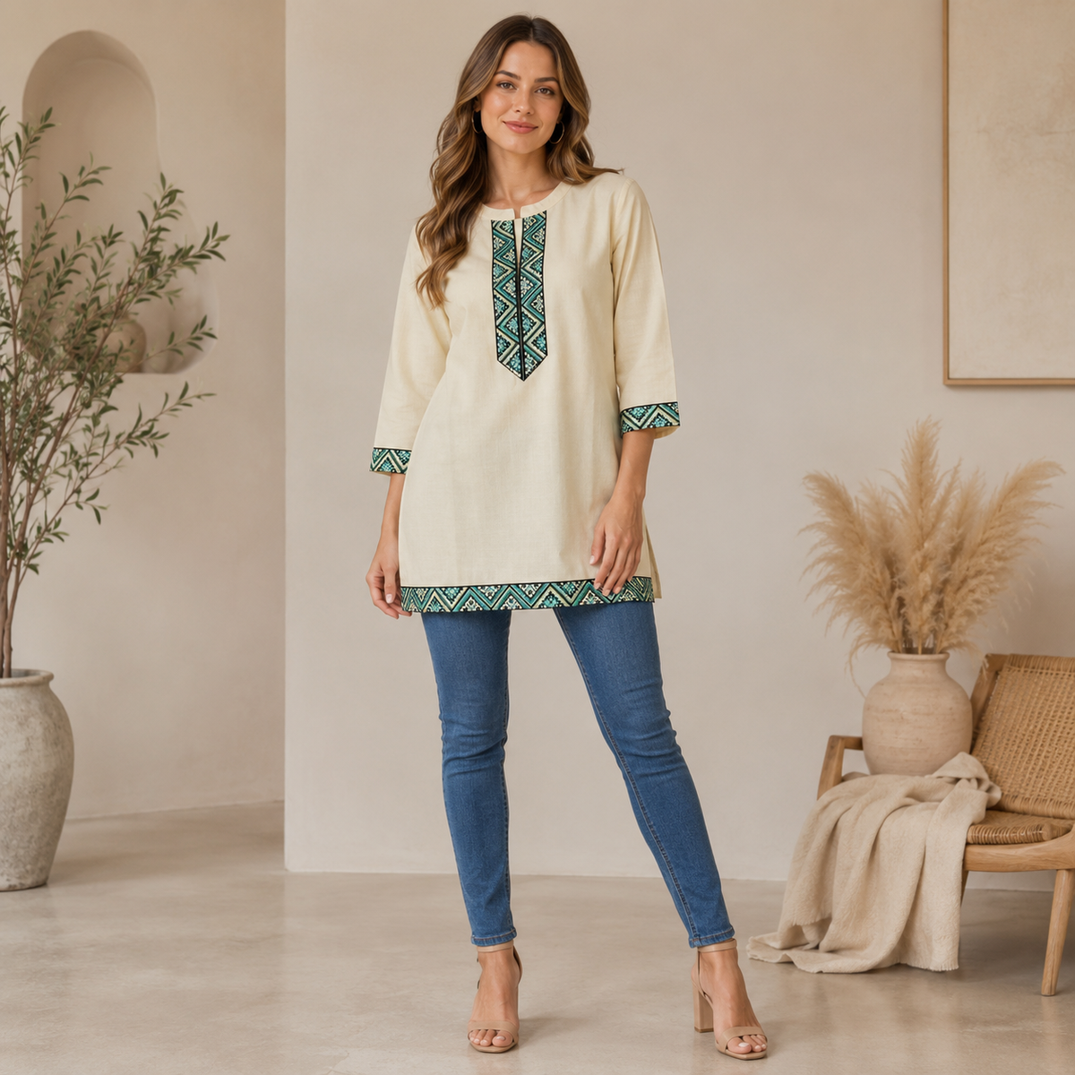 Ethnic Border Casual Tunic Top – Q1982