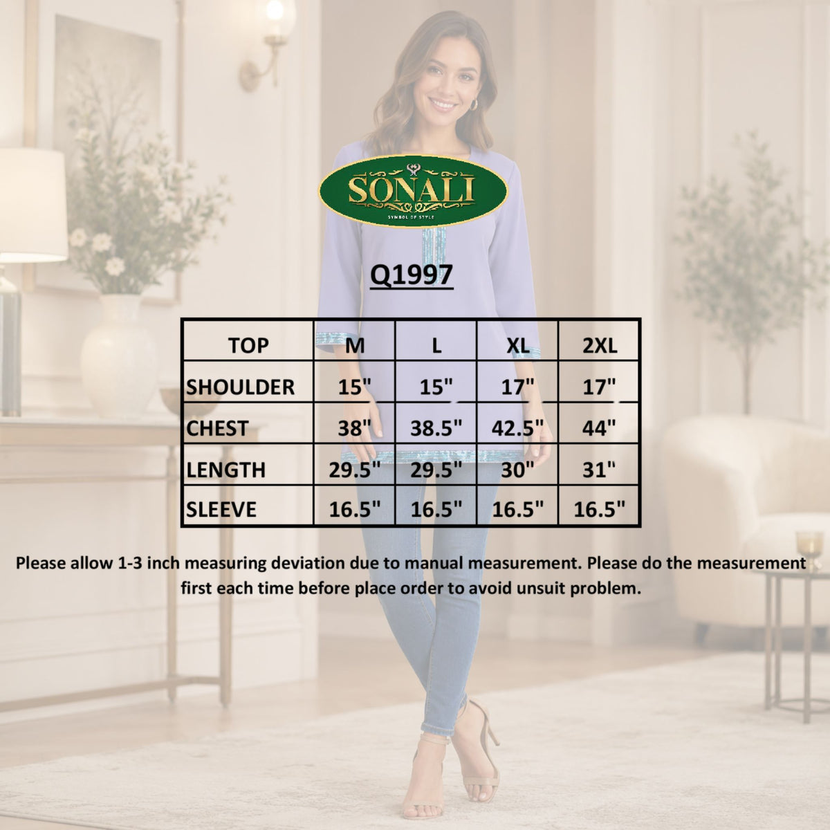 Grey Sequin-Trim Short Kurti – Q1997
