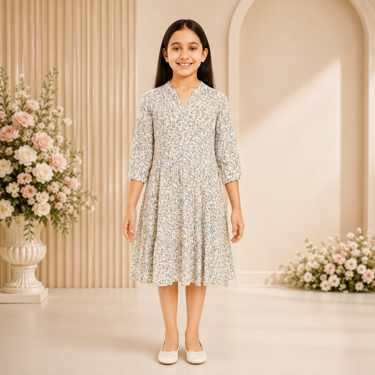Girls Floral Midi Dress – GT003