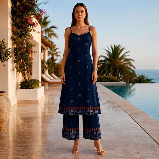 Navy Blue Printed Kurta Palazzo Set – TP012