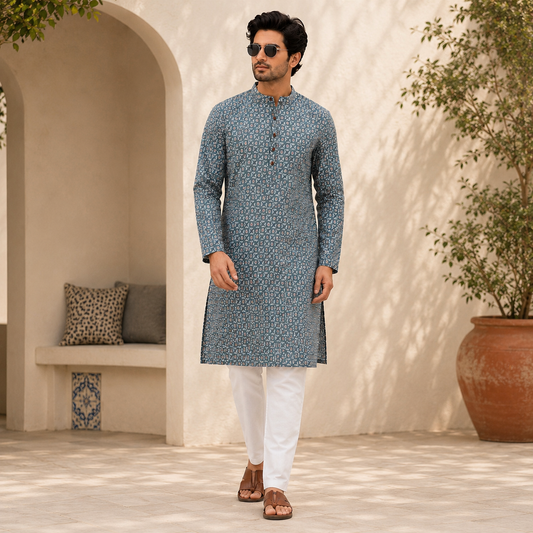 Printed Mal Mal Kurta Set – DMJ135