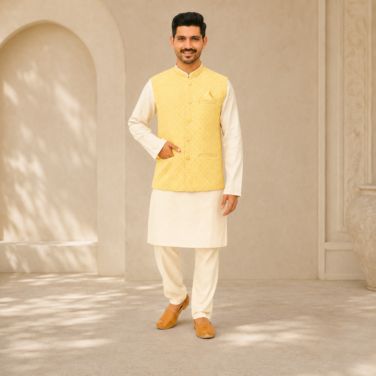 Golden Yellow Men’s Waistcoat Set – DMJ1311