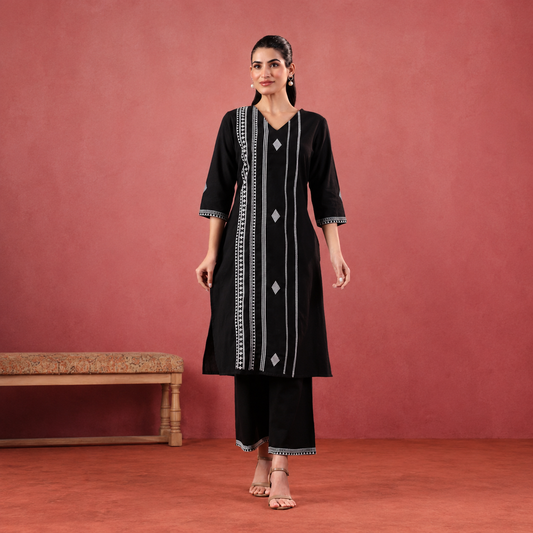 Black Embroidered Straight Top & Pant – TP008 Black