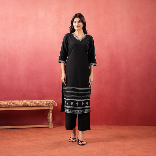 Black Embroidered Straight Top & Pant – TP008