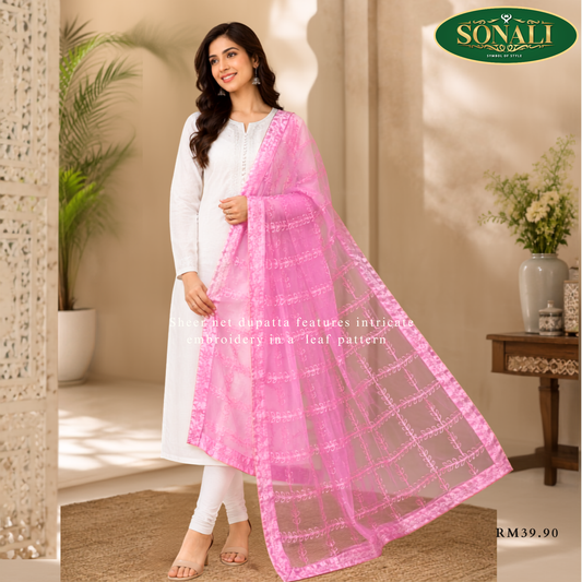 Sheer Net Leaf Pattern Dupatta