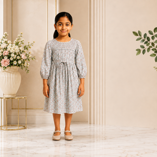 Girls Floral Tie-Waist Dress – GT003