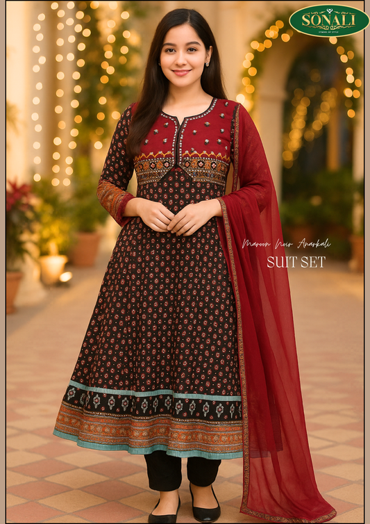 Maroon Noir Anarkali Suit Set