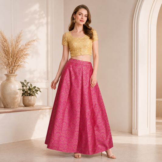 WOMEN'S PINK BANARAS SKIRT - SKT007