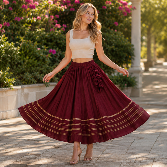 HIGH ELASTIC WAISTED CRUMPLE LONG SKIRT - SKT024