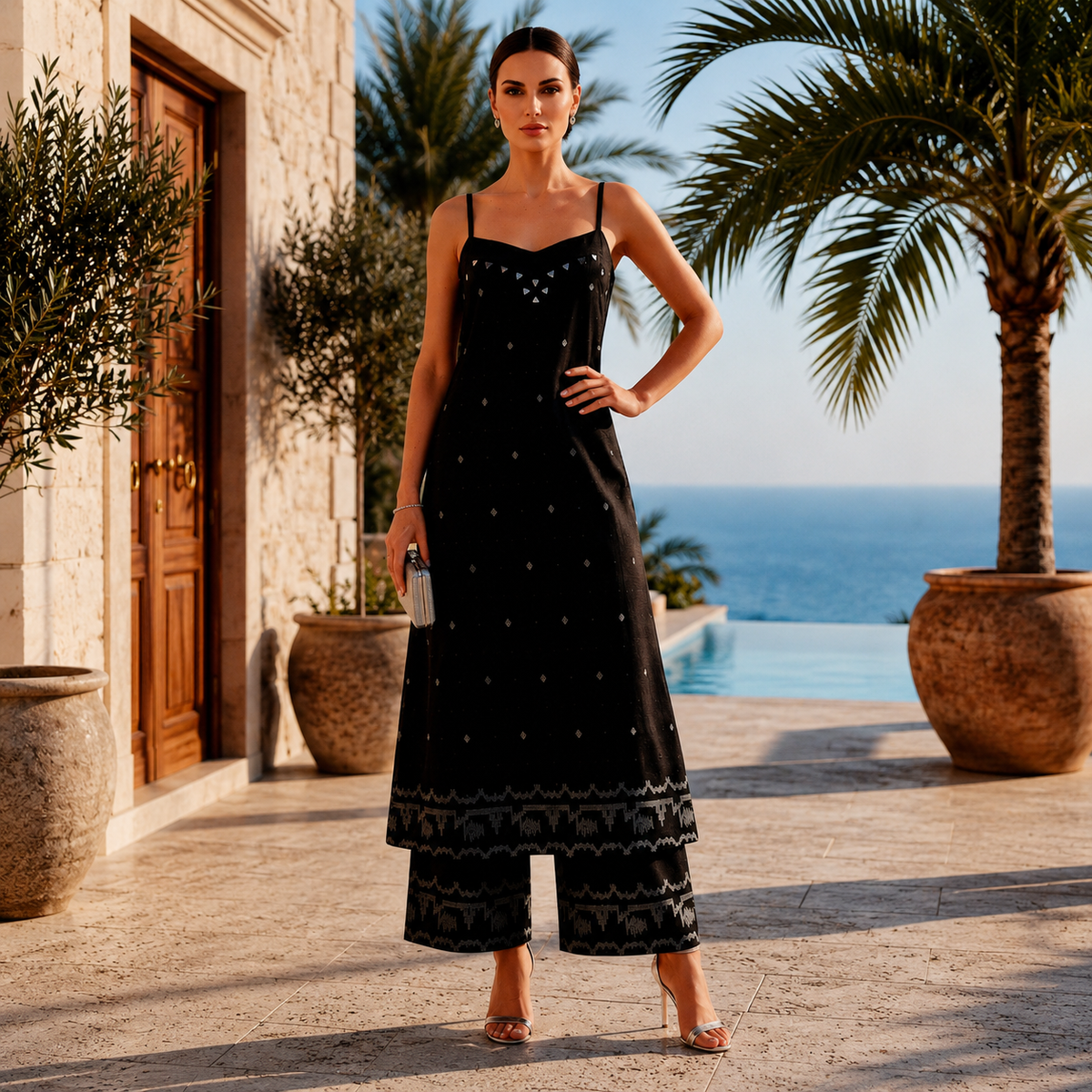 Elegant Black Kurta Palazzo Set – TP012