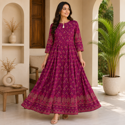 Dark Pink Bloom Printed Flare Maxi Dress – GW005 Dark Pink