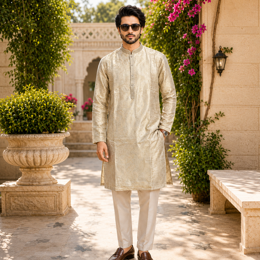 Cream Paisley Printed Kurta Set – DMJ1314 Cream
