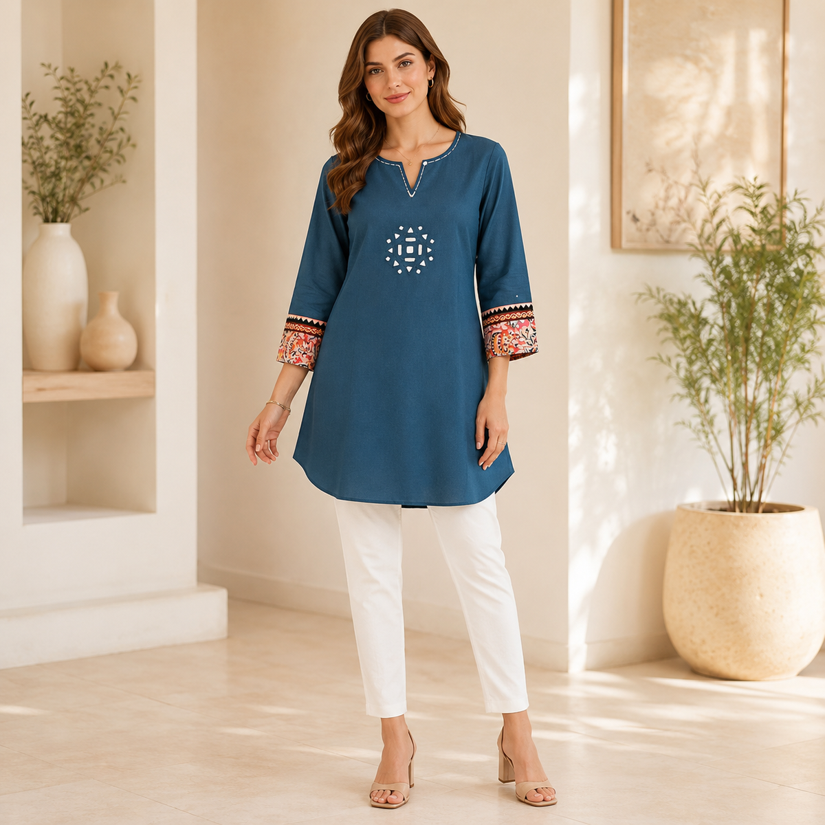 Neutral Tone Boho Kurti/Top - LJE135 GREEN