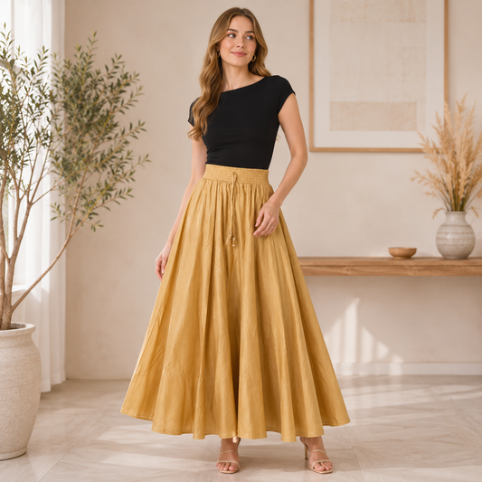 WOMEN'S GOLD SHIMMER STRETCHABLE SKIRT - SKT001
