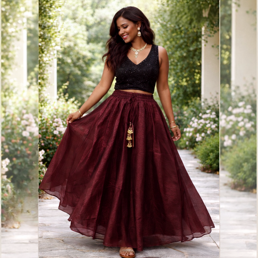 HIGH ELASTIC WAISTED PLAIN LONG SKIRT - SKT007