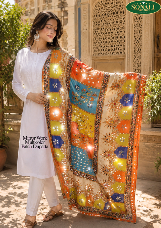 Mirror Work Multicolor Patch Dupatta