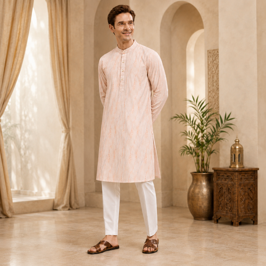 Soft Peach Printed Long Kurta Set – DMJ1318