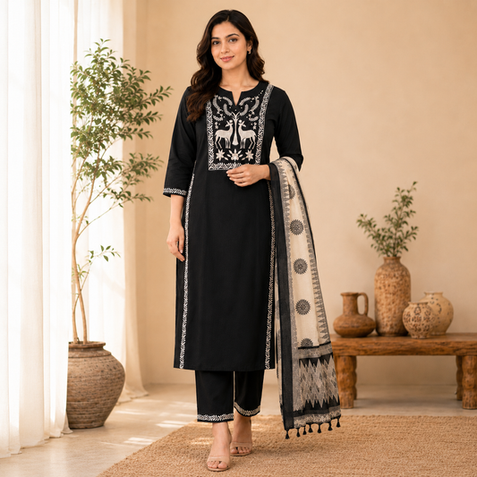 Elegant Black Ethnic Suit/Salwar Kameez/Punjabi Suit - LSK159 (Black)