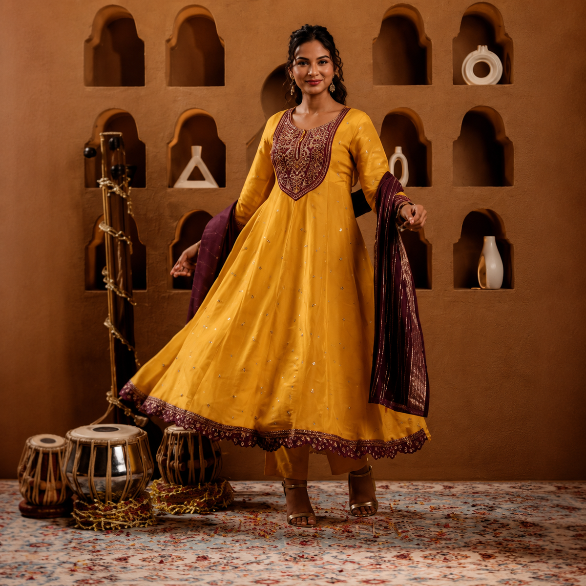 Mustard Embroidered Anarkali Salwar Kameez/Punjabi Suit – LSK199 Mustard