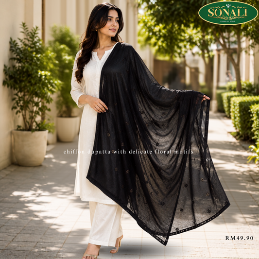 Chiffon Dupatta with Delicate Floral Motifs
