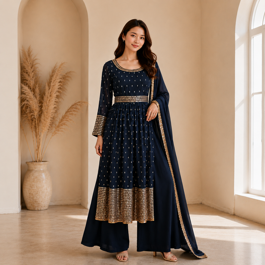 Luxe Side-Cut Flare Set – Navy Blue | TRTBD01