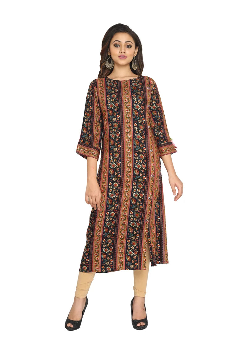 Women Black Lurex Capsule Foil Straight Kurti Q1442