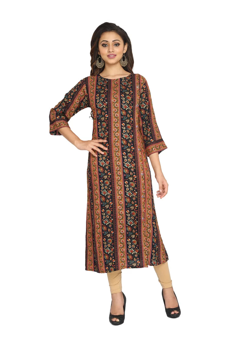 Women Black Lurex Capsule Foil Straight Kurti Q1442
