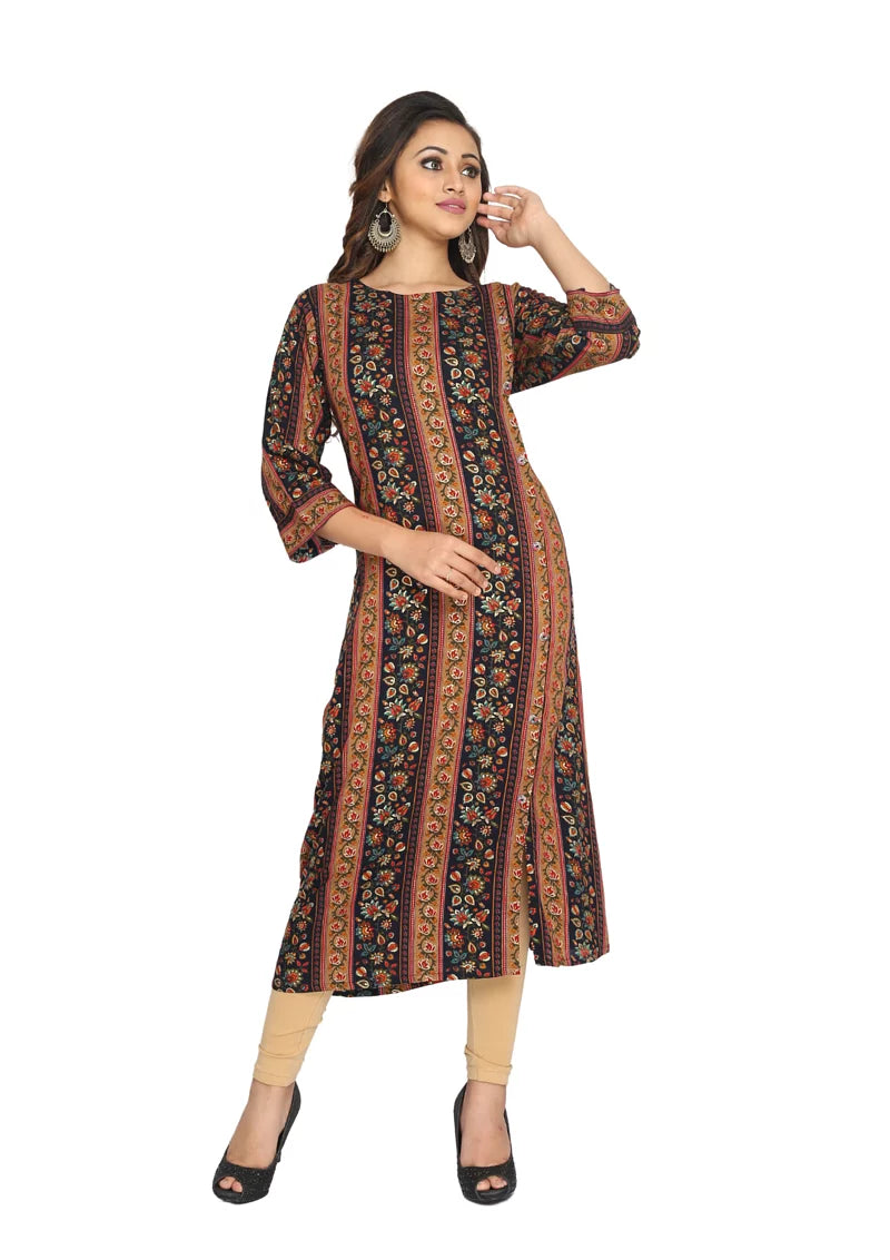 Women Black Lurex Capsule Foil Straight Kurti Q1442