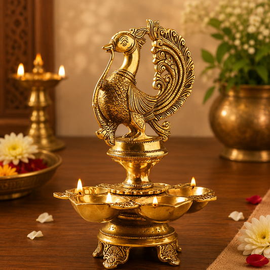 GOLDEN LAMP WITH PEACOCK DESIGN - BB033