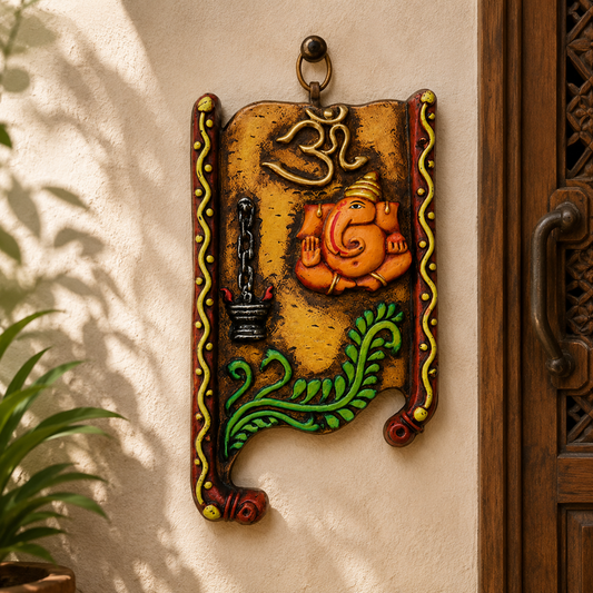 RUSTIC OM AND GANESHA PLAQUE - BB060