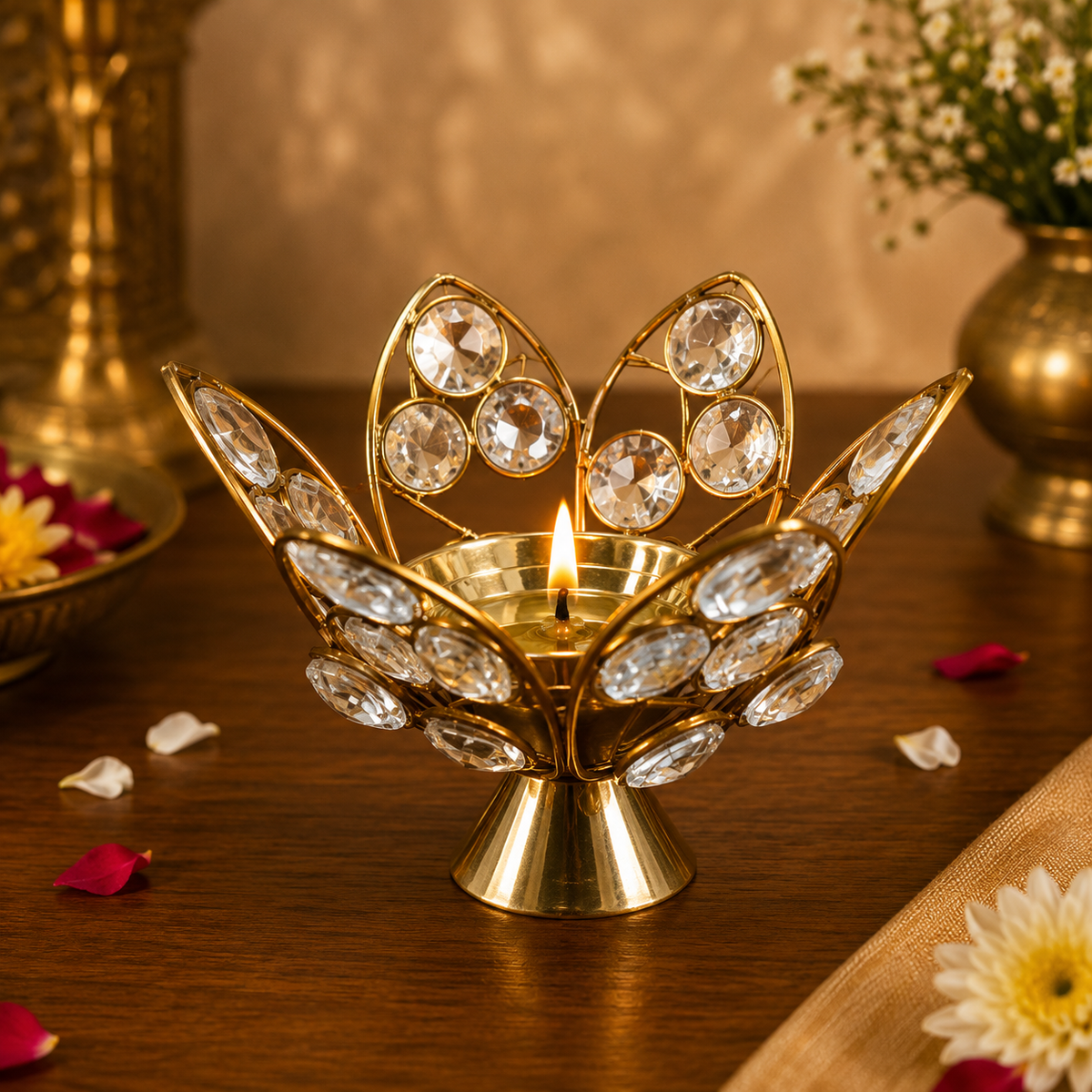 ORNATE LOTUS LAMP WITH FLORAL ACCENTS - BB074