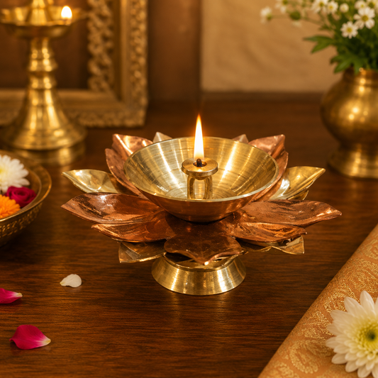 TRADITIONAL LOTUS DIYA WITH FLORAL ACCENTS - BB075