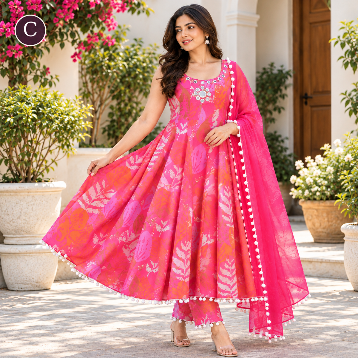 Women's Designer Bandhani Anarkali 3-Piece Suit Set with Dupatta – LSK239