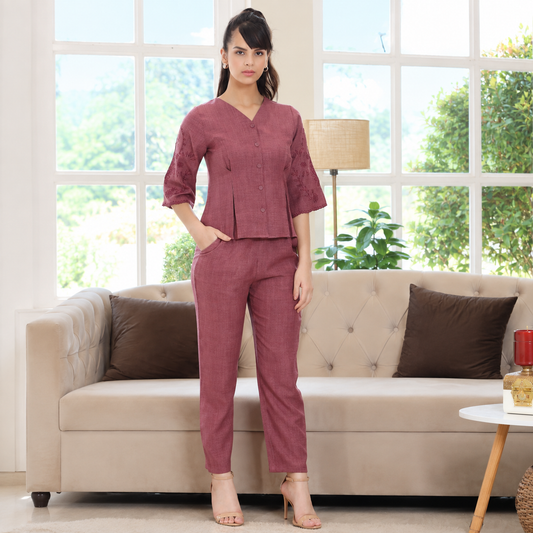 Rosewood Embroidered Co-ord Set - TP018