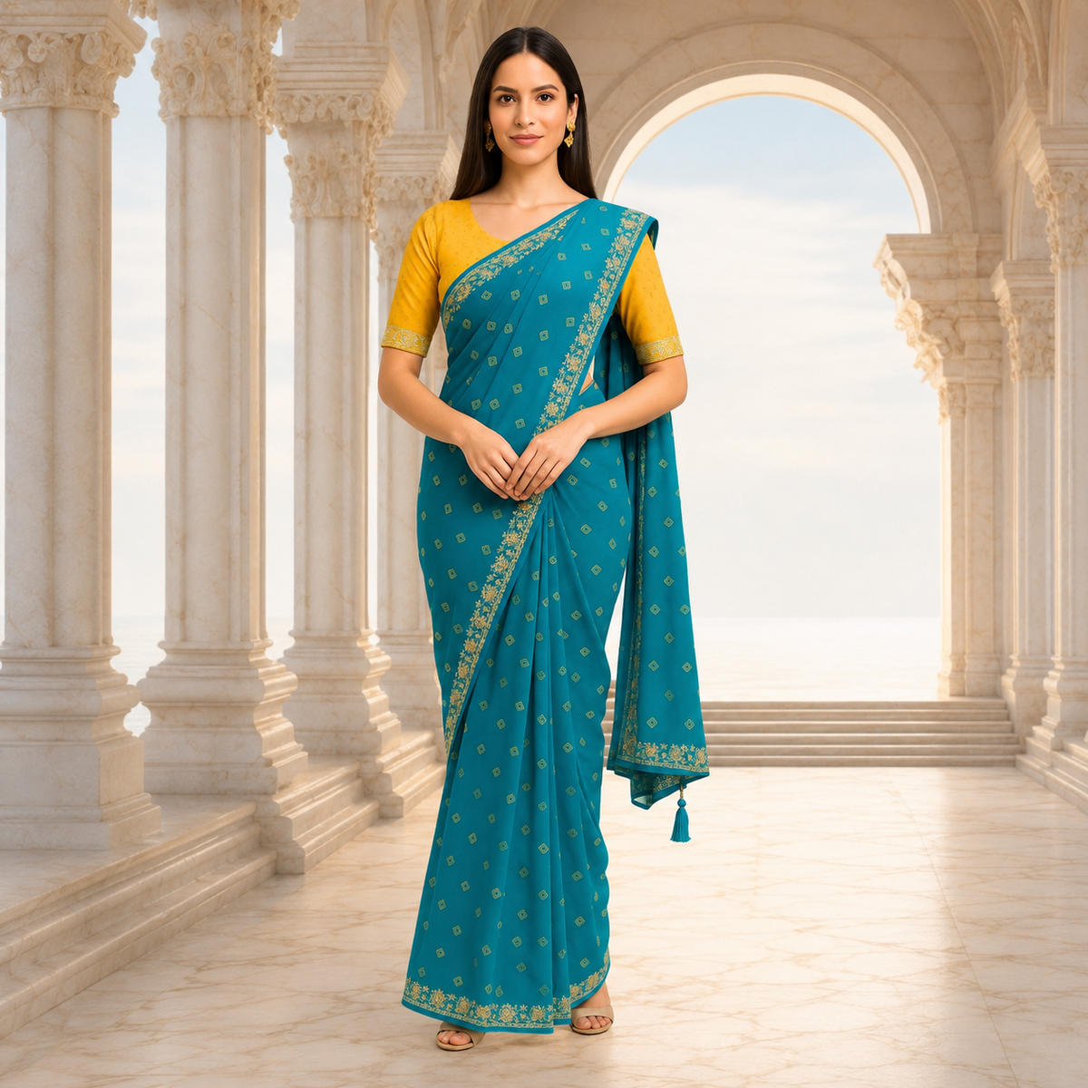 Teal  Blue Pure Chiffon Saree – SAREE499