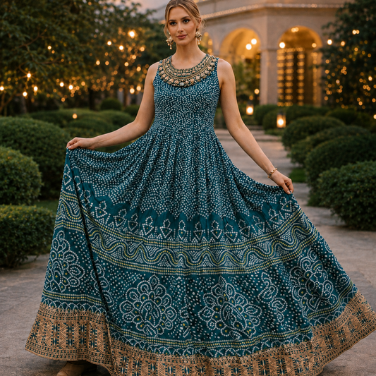 Teal Festive Flare Gown – GW029