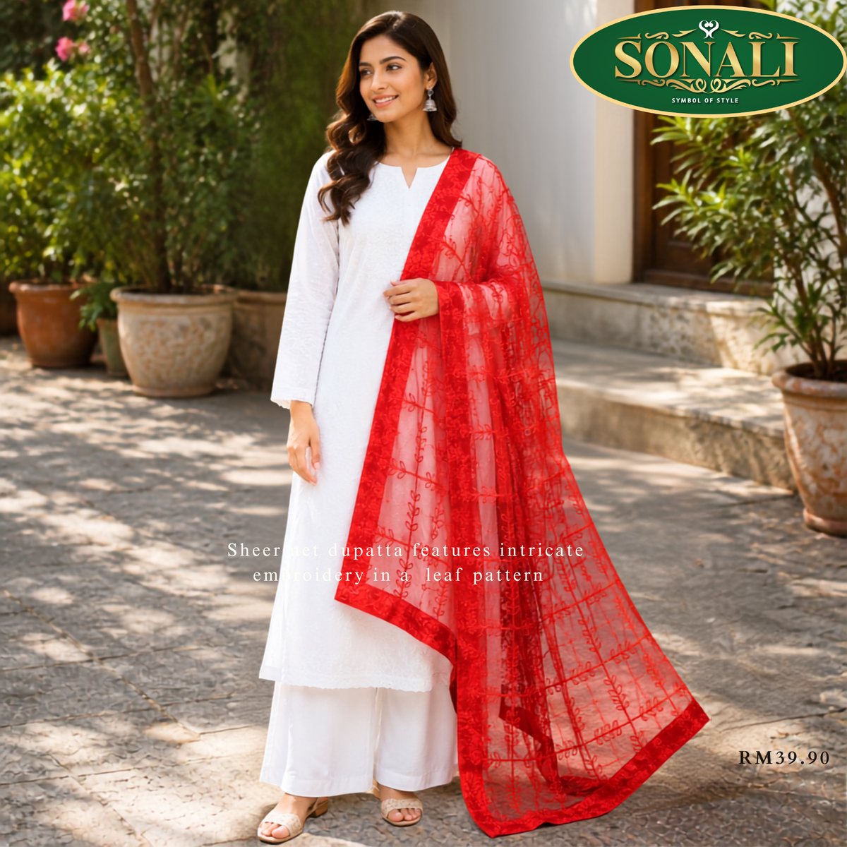 Sheer Net Leaf Pattern Dupatta